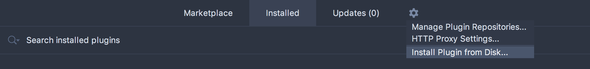 Screenshot showing the menu to install plugins locally